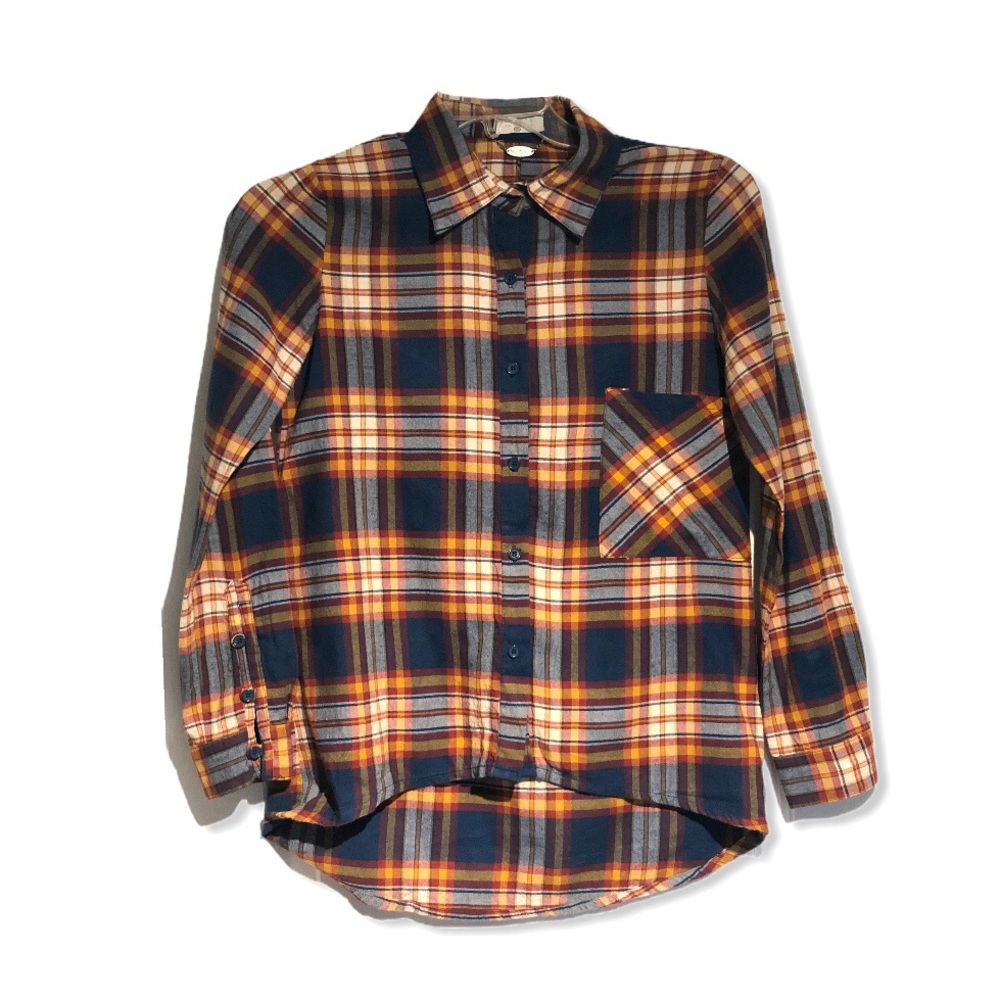 🍁🍂 Navy Plaid Button-Down Shirt Long Sleeve